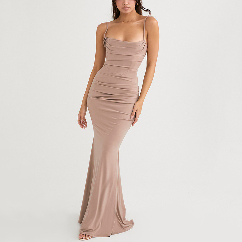 Elegant Mermaid Backless Dress Women Strapless Fishtail Maxi Dress